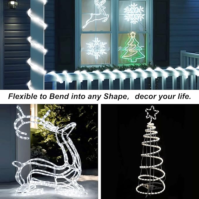 JMEXSUSS 2 Pack White Christmas Lights Battery Operated Rope Lights Outdoor Waterproof, Total 200 LED 8 Modes Battery Powered String Light with Remote for Tree Christmas Decorations