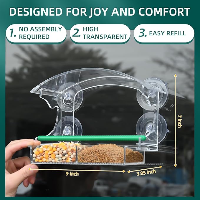 Window Bird Feeder with 4 Strong Suction Cups, Clear Window Feeder for Outside, Acrylic Bird House for Window, Large Outdoor Wild Bird Watching Gift