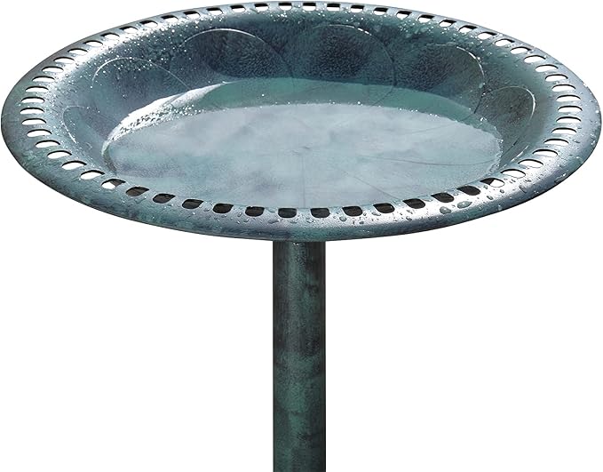 VINGLI Wild Bird Bath Green Patina Weather Resistant Resin Pedestal Birdbaths Antique Sculpture Finish Garden Decor for Outdoor Lightweight Courtyard 28 Inch…