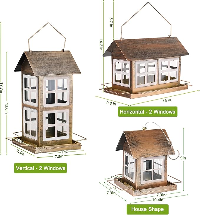 Bird Feeders, Heavy Duty Metal Bird Feeder for Outdoors Hanging, Weatherproof Large Capacity Wild Birdfeeder for Outside Garden Yard, Country House Shape (Vertical)