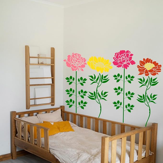 Large Flower Stencils for Wood Fence Flower Stencil for Painting 14” Peony Stencils for Walls Furniture Fabrics