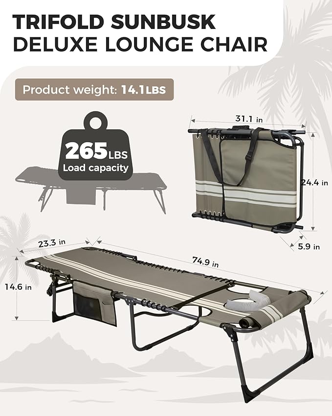 KingCamp 2 Pack Tanning Chair with Face Hole, Lounge Chairs Outdoor Folding Comfy Adjustable 5-Position Foldable Chaise Chaser Lounger for Outside Beach Patio Sun Bathing Pool, Grey/White