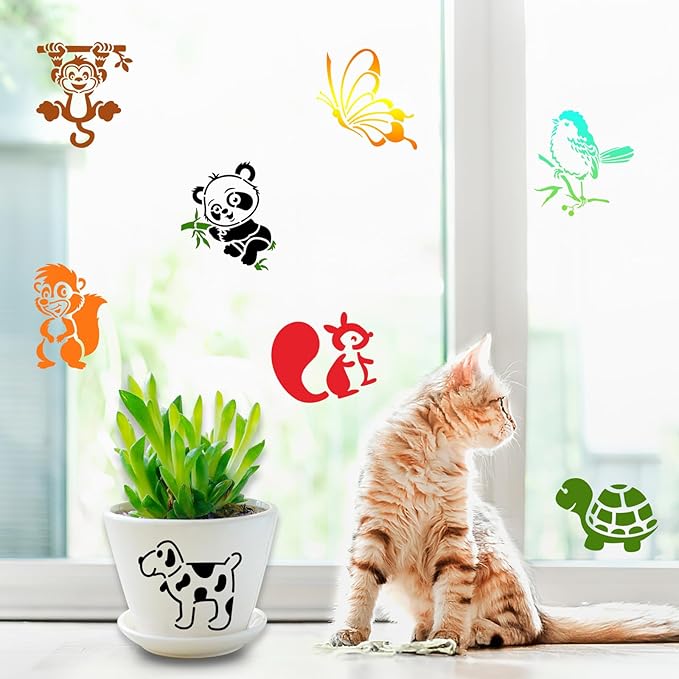 Augshy 56 Pieces Animal Stencils for Painting, 3 Inch Reusable Cute Animal Stencils for Drawing on Wood Rocks Canvas Fabric DIY Craft Card Glass Pottery