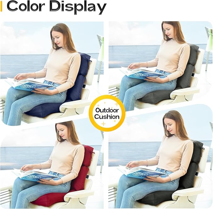MAGIC ELEPHANT High Back Chair Cushion, Indoor Outdoor Memory Foam Chair Cushion with Ties for Adirondack and Rocking Chair, Waterproof Replacement Patio Cushion for Chair (Blue)