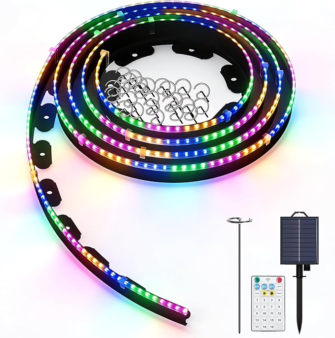 Landscape Edging with Solar String Lights, 10FT, 2in Depth, Metal Stakes & Light Remote, No-Dig Garden Edging with Timer & 19 Light Modes Landscape Border for Curved Straight Beds, Black