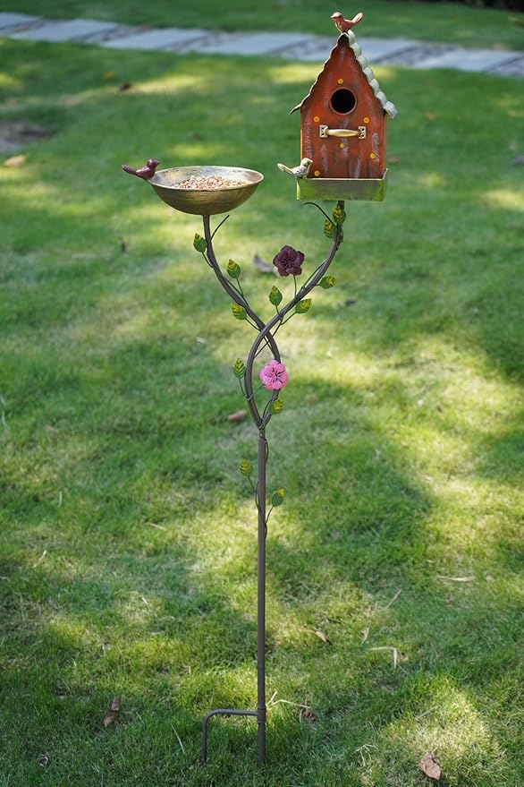 56" H Bird Baths for Outdoors,Metal Bird Bath,Birdhouse Garden Stakes,Birdhouses for Outdoors,Garden Yard Decor