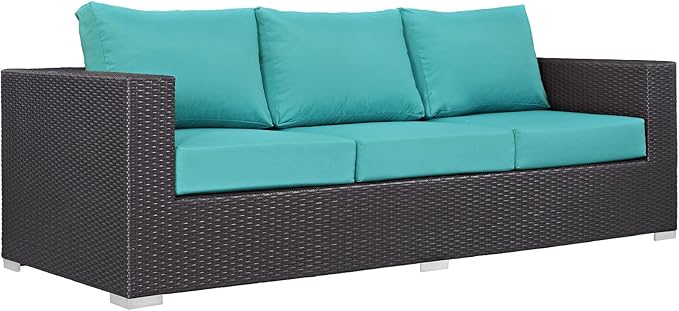 Modway Convene Wicker Rattan Outdoor Patio Sofa in Espresso Turquoise