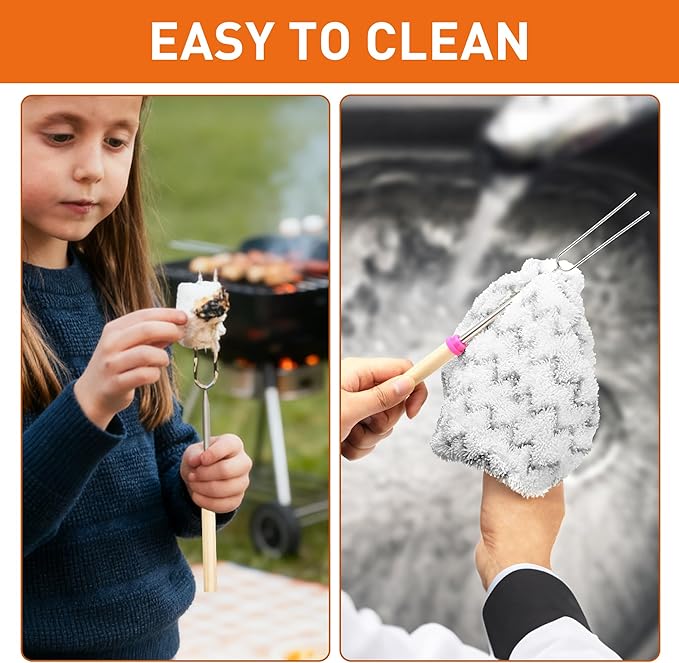 Smores Sticks for Fire Pit – Marshmallow Roasting Sticks & Hot Dog Roasting Sticks, Extendable Stainless Steel Smore Skewers for Campfire Cooking and Camping Essentials, 32 Inch (5-Pack)