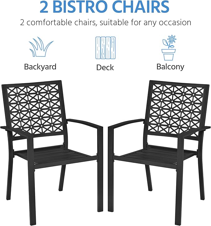 Yaheetech Outdoor Patio Dining Chairs Set of 2 with Armrests and Metal Frame, Heavy-Duty Metal Black Outdoor Chairs Stackable for Garden, Lawn and Yard