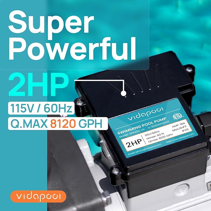 In/Above Ground Pool Pump, Self Primming High Flow (Single Speed, 2HP, 8120 GPH, 115V)