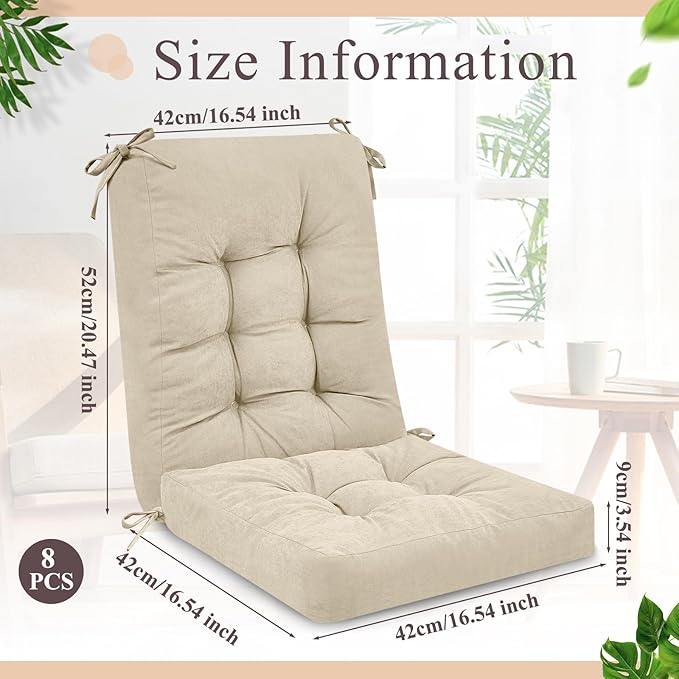 Juexica 4 Sets Outdoor Patio Chair Cushions Seat High Back Tufted Pillow Replacement Rocking Chair Cushions Pads for Patio Summer Seasonal Indoor Home Office(Beige)