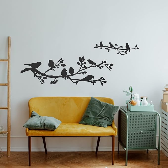 ULENDIS 3Pcs Large Metal Birds Wall Art, Bird on Branch Metal Birds Wall Decor Leaves with Bird Silhouette Sculpture, Ornament Branch Wall Hanging Sign for Balcony Garden Indoor Outdoor Decor