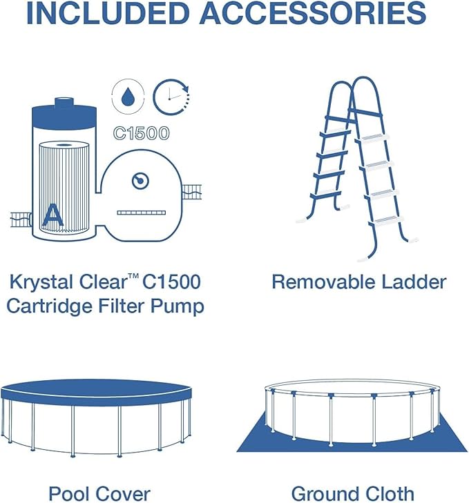 INTEX 26743EP Prism Frame Above Ground Swimming Pool Set: 18ft x 48in – Includes 1500 GPH Cartridge Filter Pump – Removable Ladder – Pool Cover – Ground Cloth