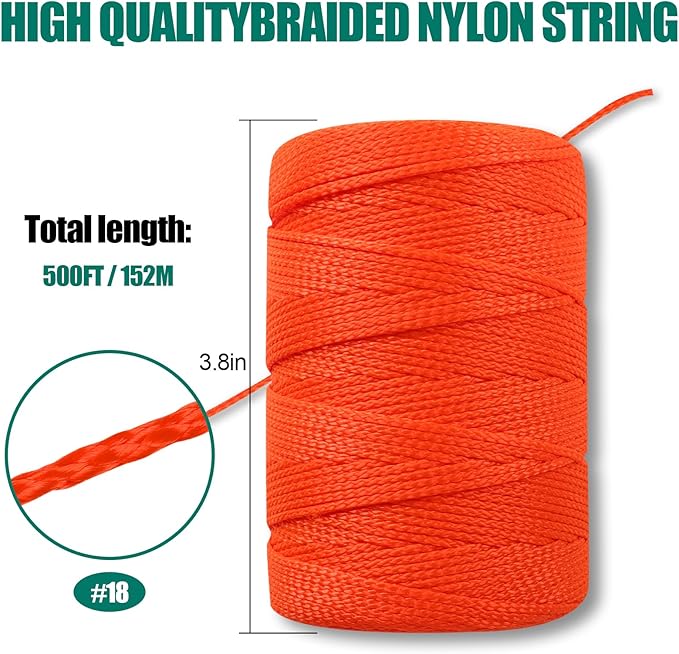 Romeda Mason Line #18, 500 Ft Orange String, Construction Twine for Gardening & Masonry