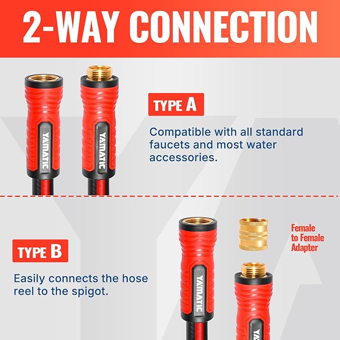 YAMATIC Short Garden Hose 3 ft x 5/8 in, Female to Female Leader Hose Extension 2 in 1 Dual Use with Solid Brass Connector, Lightweight All-Weather for Water Hose Reel, Burst 300 PSI