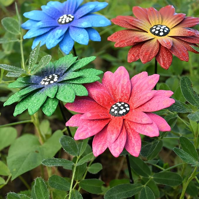 7Pcs/Set Metal Daylily Flower Garden Stakes,Metal Flowers Outdoor Decor Stake Yard Art Decoration,Garden Plant Flowers Stick Spring Patio Decor