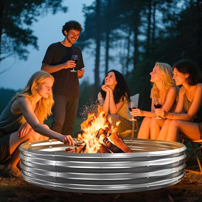 Large Metal Fire Pit Ring/Bonfire Fire Ring- 6 FT Diameter, 0.7 MM Thick,1 ft High, Durable and Stylish for Outdoor Fire Pits,Patios and Camping (Silver, 6X6X1 ft)