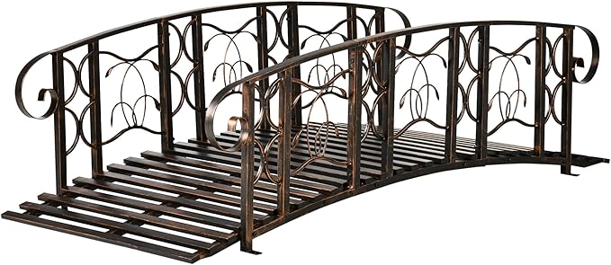 6' Metal Arch Backyard Garden Bridge with 660 lbs Weight Capacity, Safety Siderails, Easy Assembly, Brown