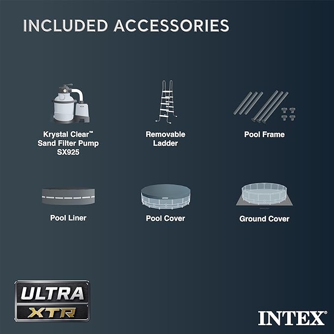 Intex Ultra XTR Frame 14' x 42" Round Above Ground Outdoor Swimming Pool Set with Sand Filter Pump, Ladder, Ground Cloth, and Pool Cover