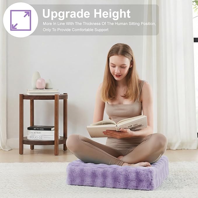 22 inches Floor Pillow for Adults - Large Meditation Cushion with Thick Foam & Soft Tufted Cover - Premium Outdoor Square Floor Cushion Seat - Yoga Pillows for Sitting On Floor - Light Purple