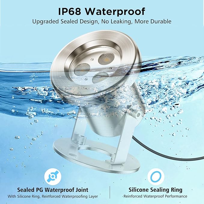 LyLmLe LED Pond Lights with APP Control, 6W SS316 Stainless Steel RGB Underwater Fountain Light with 12V Transformer, IP68 Waterproof Outdoor Underwater Lights for Pond Waterfall, Black Wire