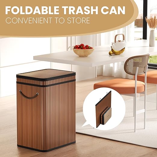 80 Liter/21 Gallon Large Trash Can with Lid, Garbage Bin Wastebasket Made of Bamboo, Outdoor Garbage Can/Waste Bin for Home, Office, Bathroom, Kitchen 24" HX15.8 WX11.8 D (Advanced Walnut)