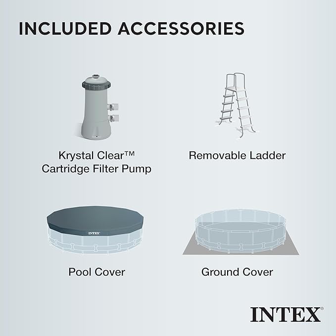 Intex 26723EH Prism Frame Premium Above Ground Swimming Pool Set: 15ft x 42in – Includes 1000 GPH Cartridge Filter Pump – Removable Ladder – Pool Cover – Ground Cloth