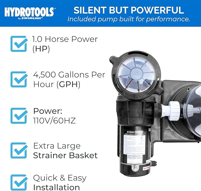 SWIMLINE HYDROTOOLS Model 76071-2 Sure-Flo Above-Ground Pool Cartridge Filter System - 70 Sq. Ft. Filtration Area, 0.9 THP, 4,500 GPH, 110V/60Hz Dual Speed Pump for Pools up to 19,000 Gallons