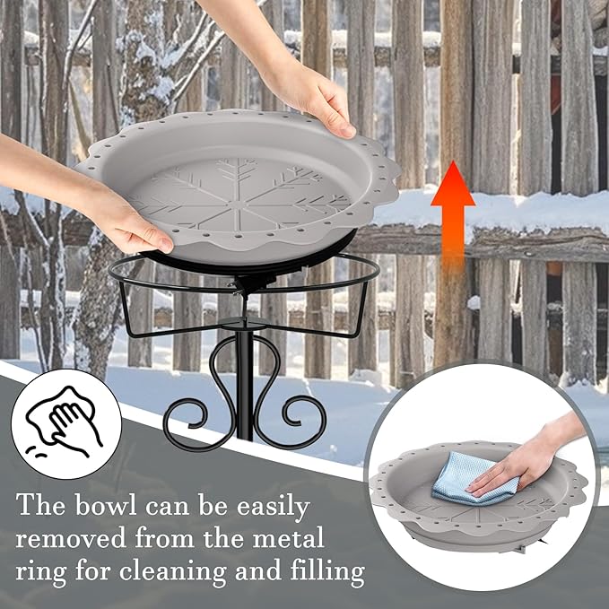 Heated Bird Baths for Outdoors, 100W Heated Birdbath Bowl for Outdoors for Winter with 5-Prong Metal Base Thermostat Control, Heated Bird Bath for Outside Winter Garden Patio Yard Lawn (Gray)