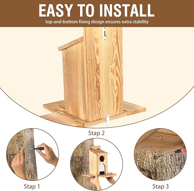 Squirrel Feeder with Standing Panel - Requires Assembly, Wooden Nut Bar Squirrel Feeders for Outside, Backyard, Wildlife, Durable Chipmunk Feeder Box for Peanut, Nuts