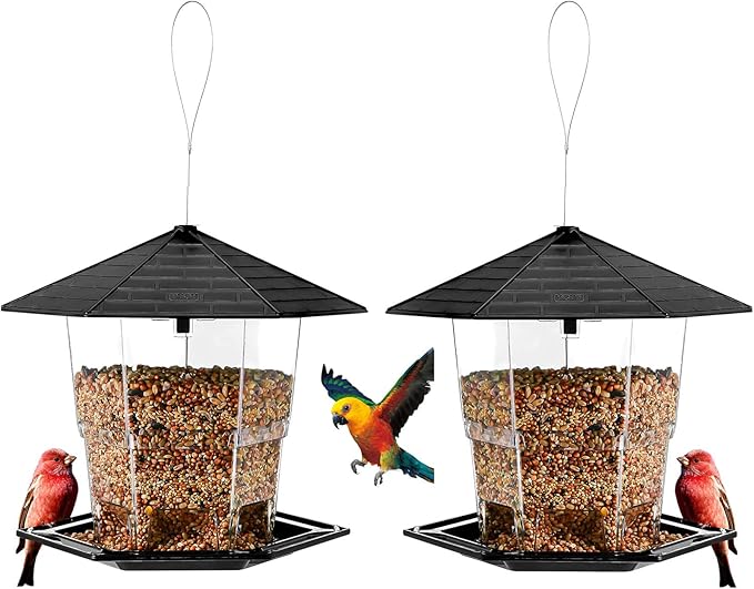 Bird Feeders for Outdoors Hanging Bird Feeder Wild Birds Seed, Black 2 Pack