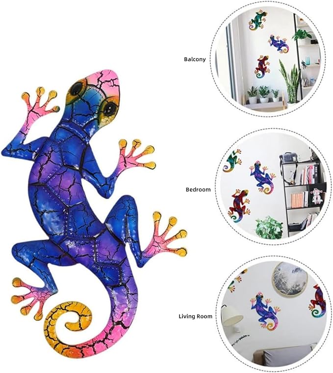 YWHWXB Metal Gecko Wall Decor,Outdoor Hanging Lizard Wall Art,Colorful Metal Lizards Wall Art Decor for Indoor/Outdoor Garden/Balcony/Yard Fence Decoration(16.9 ×10.6 × 0.5 in,Blue)