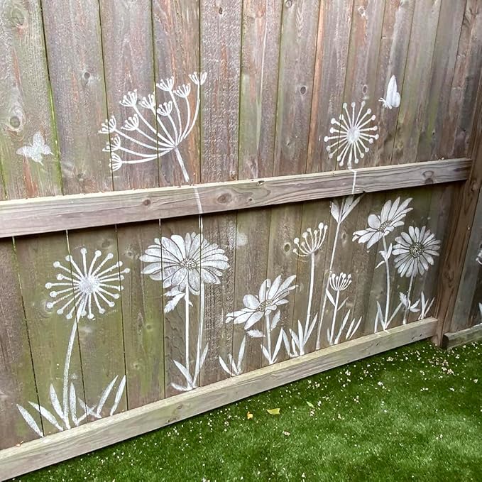 Large Flower Stencils for Fence Dandelion Stencil Floral Stencils for Outside Wood Fence Walls Furniture Fabrics
