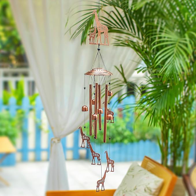 Giraffe Wind Chimes Outdoor Giraffe Gifts for Women/Men/Mom/Wife/Grandma Birthday Gifts Memorial Gift Metal WindChimes for Outside/Indoors, Lawn, Patio, Home, Porch, Yard Decor, Garden Decorations