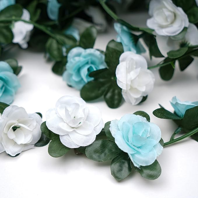 BLEUM CADE 12Pcs 98.4Ft Flower Garland Artificial Rose Vines for Bedroom, Cute Fake Hanging Flower Vines Floral Garland Decorations for Wedding Party Wall Room Decor Aesthetic