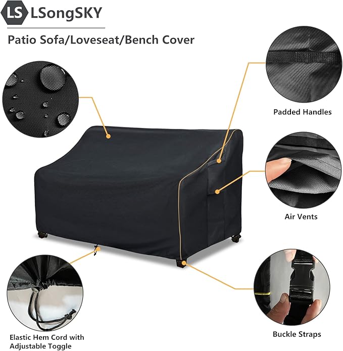 Outdoor 2-Seater Loveseat Cover,Patio Sofa Covers Fits up to 58W x 32.5D x 31H Inches,100% Waterproof Heavy Duty Patio Furniture Covers,Black