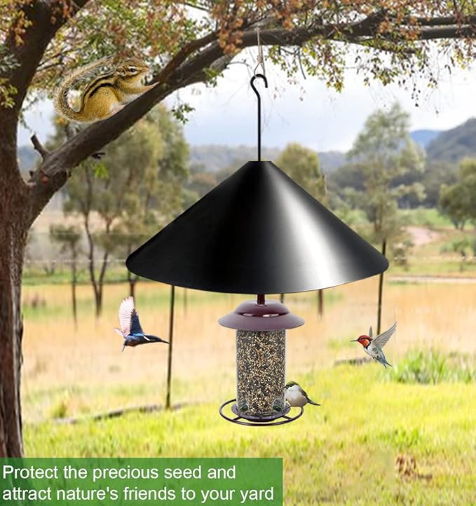 19 Inch PP Squirrel Proof Baffle for Protecting Outside Pole Bird Feeders and Bird Houses, Hang Mount Raccoon and Squirrel Guard Stopper for Shepherd Hooks - Black, 1 Pack