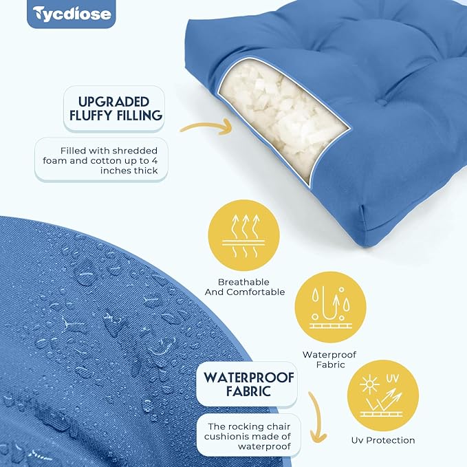 All Weather Outdoor Wicker Chair Cushions of 3 Pieces, Waterproof Outdoor Wicker Chair Cushion for Patio Furniture Loveseat Settee Bench, 1 Loveseat and 2 U-Shaped Cushions, Royal Blue