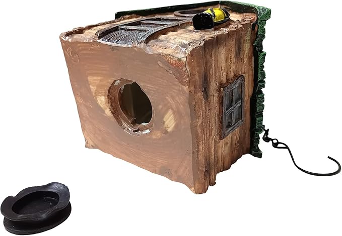 Bird Houses for Outside, Wood-Look Resin Bluebird House with Hanging Chain, Waterproof & Practical Forest Bird Houses, Decorative Hanging Birdhouse for Yard Garden Decor, Wood House