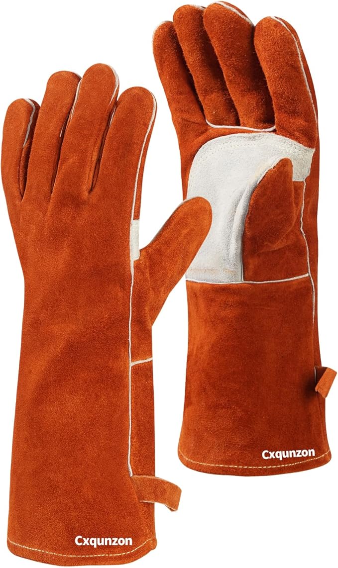 Leather MIG Welding Gloves with Reinforced Palm, Kevlar Stitching, Heat Fire Resistant for Welding/Grilling/BBQ