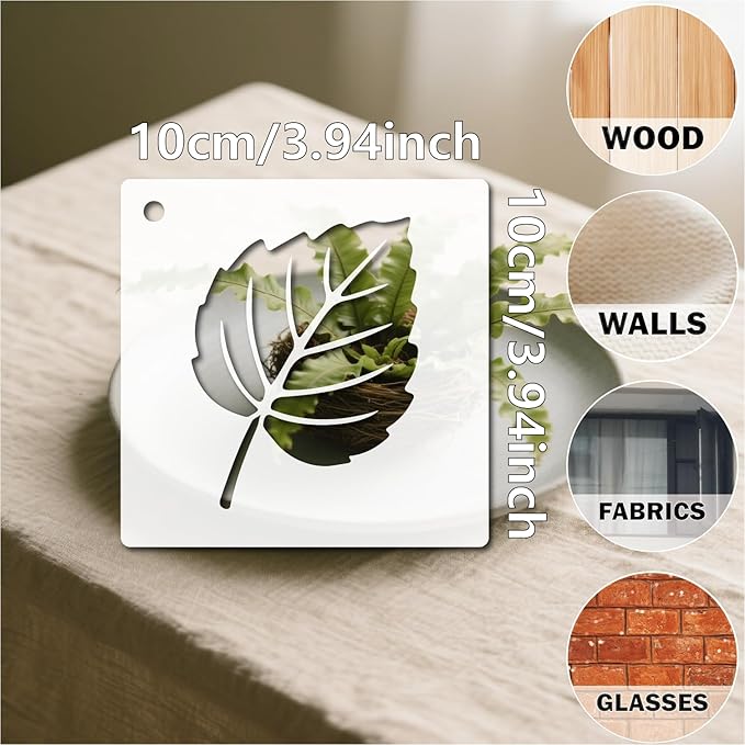 Stencils Plants 4in 53pcs Paint Template Reusable Plastic Templates DIY Crafts Stencil Painting Decoration for Fabrics Window Wall Home Wood(4inch 53 Pack)