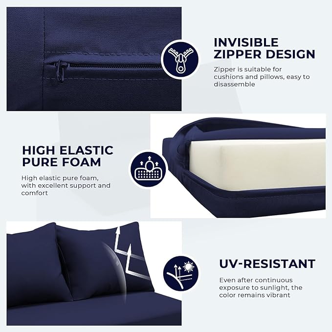 Outdoor Loveseat Cushion Set 46 x 24 inch Waterproof Oxford UV Resistant and Fade Resistant Patio Furniture Cushion, Deep Seat Cushions for Patio Couch, Bench and Swing Chair, Blue