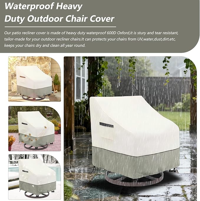 Outdoor Swivel Chair Covers 2 Pack - Premium 600D Outdoor Adirondack Chair Cover with Heavy-Duty Waterproof Protection for Patio Rocking Chairs.(33 W x 35 D x 38.5 H in,White&Grayish Green)