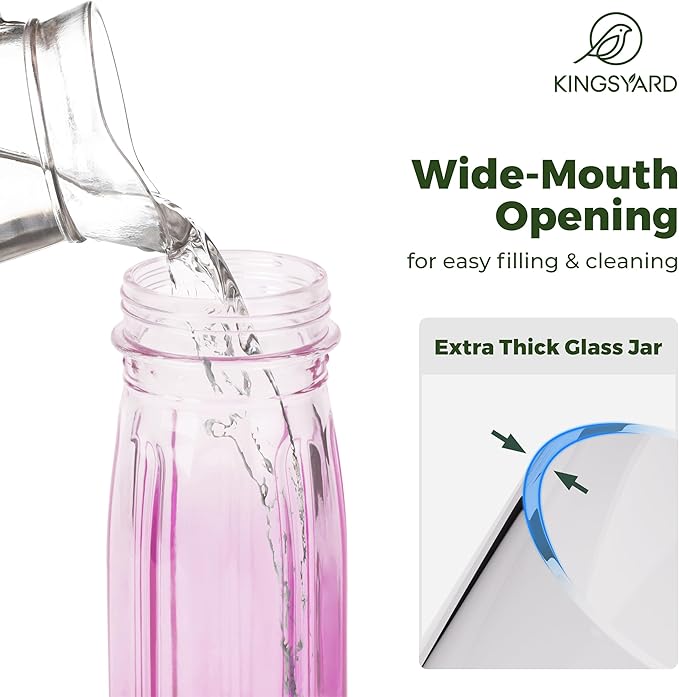 Kingsyard Glass Bird Water Dispenser for Outdoor, 16 Oz, Bird Water Feeder with Metal Hanging for Garden Yard Fence Decoration Hummingbird Cardinal Bluebird Finch, Pink