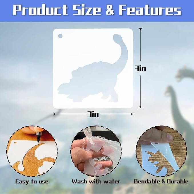 Dinosaur Stencils for Painting, 64PCS 3 Inch Stencils for Crafts, Plastic Reusable DIY Drawing Templates for Painting on Wood Wall Fabric Canvas Furniture & More