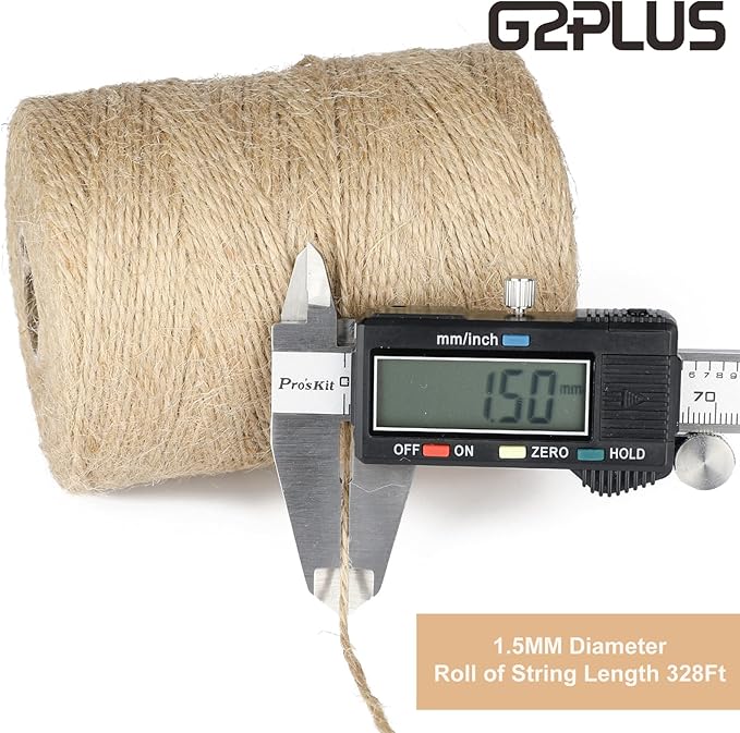 G2PLUS Natural Jute Twine, 1.5MM 984 Feet Gift Wrapping Twine String, 2 Ply Thin Brown Hemp String for DIY Arts & Crafts, Garden Plants, Crochet, Macrame, Christmas