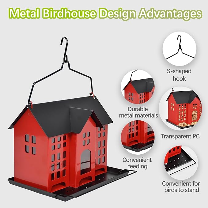 Hanging Bird Feeder, Outdoor Bird Feeder, Metal Bird Feeder, 5.6LB with Three Small Individual compartments for Finch Cardinal Chickadee, Large Capacity, Weatherproof and Durable