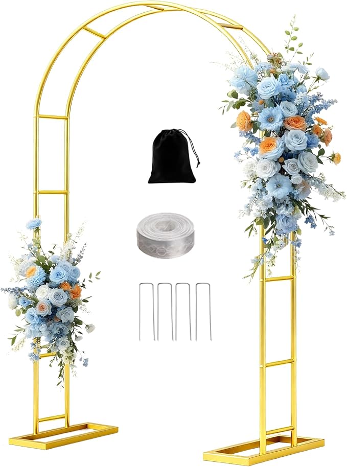7.2FT Metal Garden Arch Trellis Arbor, Wedding Arch Stand with Steel Frame, Metal Pergola Arbor with Base for Decor Valentines Day Garden Trellis Climbing Plant, Bridal Party Ceremony