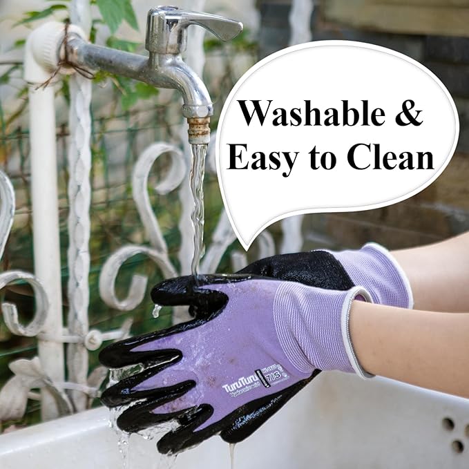 HandLove 2 Pairs Gardening Gloves for Women-Moisturizing Durable Work Gloves.Latex-free Sandy Nitrile Coated for Yard Garden,Touchscreen Friendly Protective Work with Grip,Medium,Pink&Green