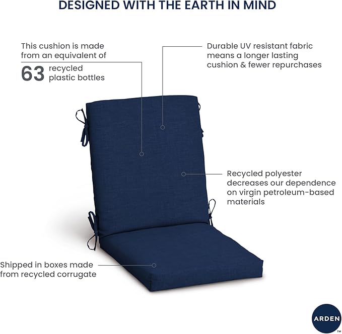 Arden Outdoor Patio Dining Chair Cushion, 20x44, Rain-Proof Seat Pad, Fade-Resistant Outdoor Cushion French Blue Texture